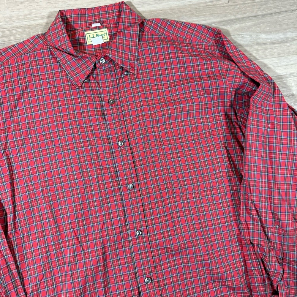 Vintage LL Bean Casual Plaid Button Up Shirt XL Made In USA  Thin‎ Cotton Red